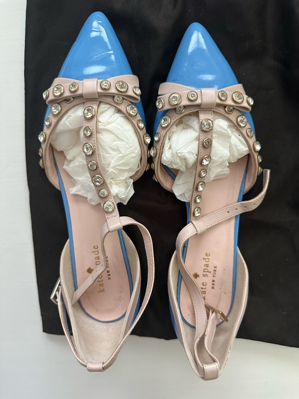 Kate Spade Blue Leather Rhinestone Flats
